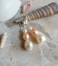 Load image into Gallery viewer, Pink & White Baroque Pearl Leverback Earrings