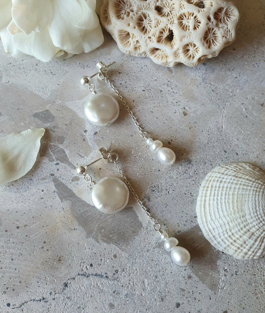 Silver Swings Pearl Earrings