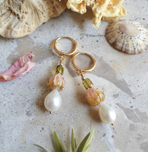 Load image into Gallery viewer, Floral &amp; Pearl Hoop Earrings
