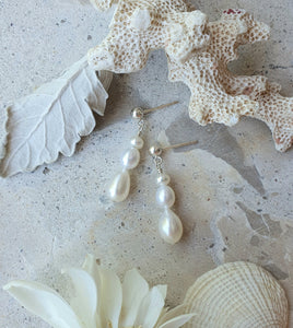 Dainty White Trio Pearls in Sterling Silver