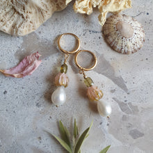 Load image into Gallery viewer, Floral &amp; Pearl Hoop Earrings
