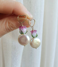 Load image into Gallery viewer, Rose &amp; Pearl Heart Drops in Gold
