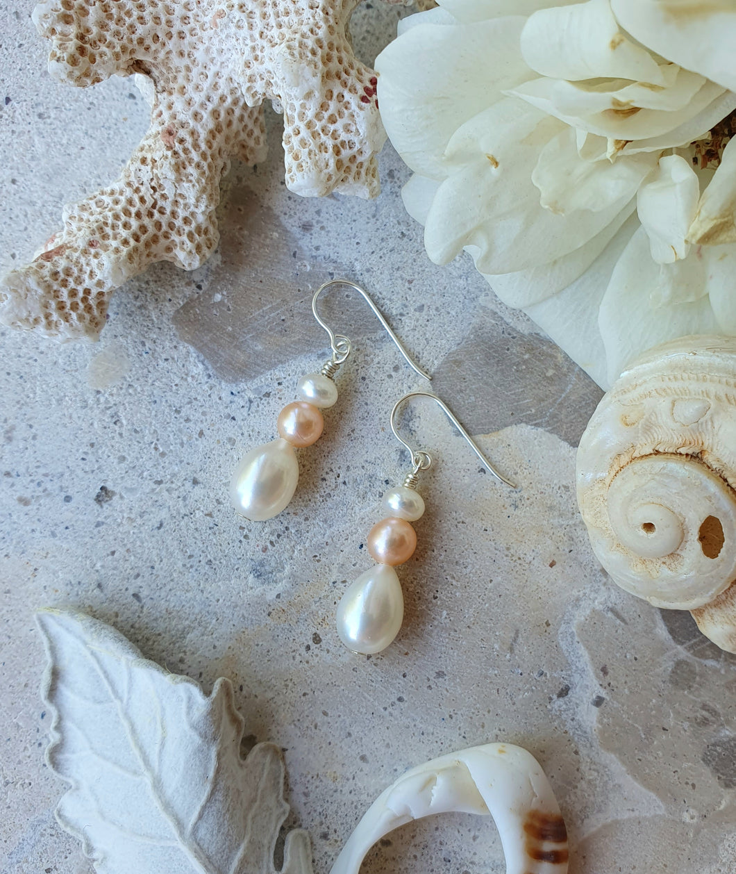 Trio Stack with Pink Pearl in Silver